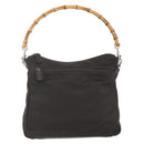 GUCCI Bamboo Shoulder Bag Nylon 2way Brown Silver Auth 151470-13