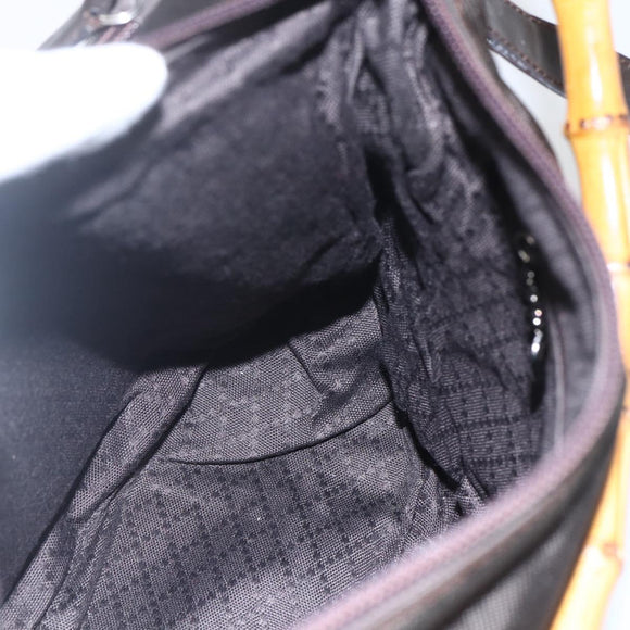 GUCCI Bamboo Shoulder Bag Nylon 2way Brown Silver Auth 151470