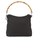 GUCCI Bamboo Shoulder Bag Nylon 2way Brown Silver Auth 151470-2