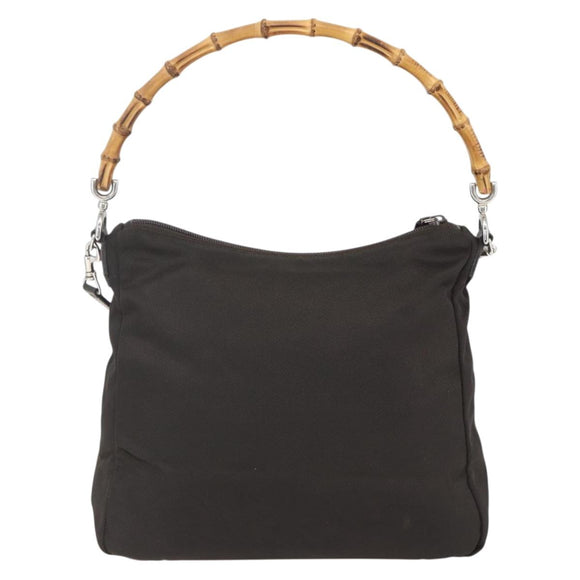GUCCI Bamboo Shoulder Bag Nylon 2way Brown Silver Auth 151470