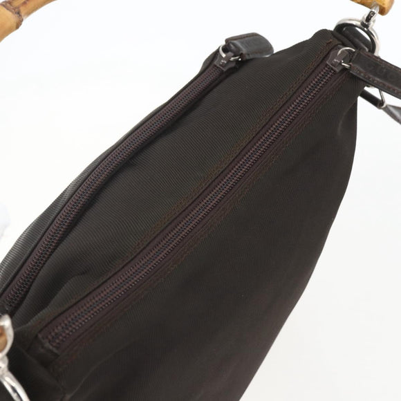 GUCCI Bamboo Shoulder Bag Nylon 2way Brown Silver Auth 151470