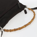 GUCCI Bamboo Shoulder Bag Nylon 2way Brown Silver Auth 151470-7