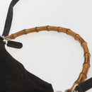 GUCCI Bamboo Shoulder Bag Nylon 2way Brown Silver Auth 151470-14