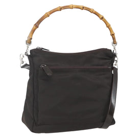 GUCCI Bamboo Shoulder Bag Nylon 2way Brown Silver 000 2404 0509 Auth 151472