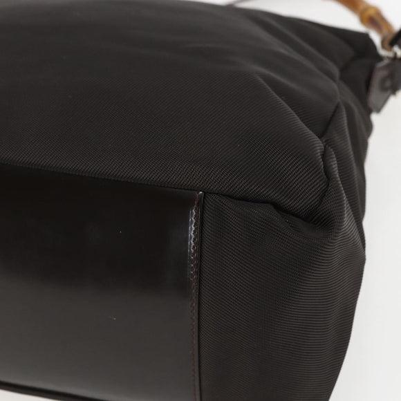 GUCCI Bamboo Shoulder Bag Nylon 2way Brown Silver 000 2404 0509 Auth 151472