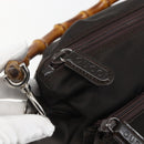 GUCCI Bamboo Shoulder Bag Nylon 2way Brown Silver 000 2404 0509 Auth 151472-16