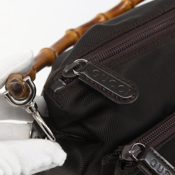 GUCCI Bamboo Shoulder Bag Nylon 2way Brown Silver 000 2404 0509 Auth 151472
