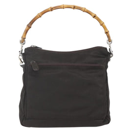 GUCCI Bamboo Shoulder Bag Nylon 2way Brown Silver 000 2404 0509 Auth 151472 - 0