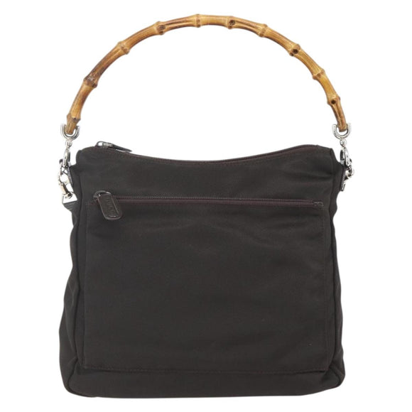GUCCI Bamboo Shoulder Bag Nylon 2way Brown Silver 000 2404 0509 Auth 151472