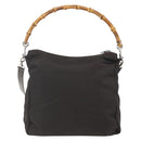 GUCCI Bamboo Shoulder Bag Nylon 2way Brown Silver 000 2404 0509 Auth 151472-3