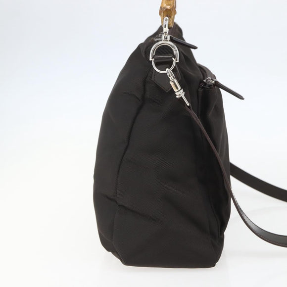 GUCCI Bamboo Shoulder Bag Nylon 2way Brown Silver 000 2404 0509 Auth 151472