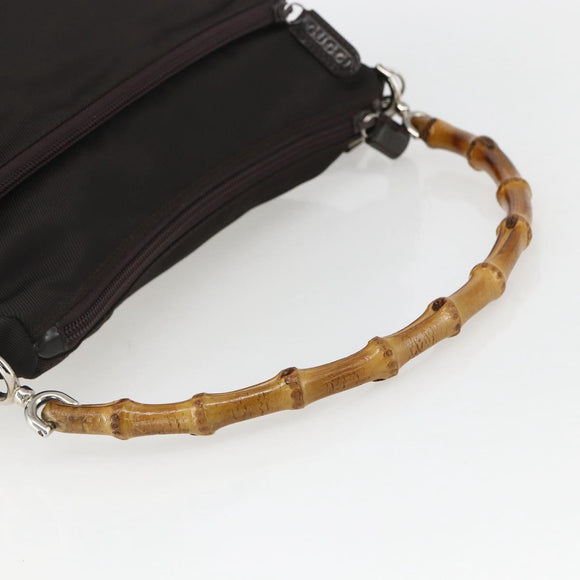GUCCI Bamboo Shoulder Bag Nylon 2way Brown Silver 000 2404 0509 Auth 151472