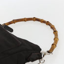 GUCCI Bamboo Shoulder Bag Nylon 2way Brown Silver 000 2404 0509 Auth 151472-8
