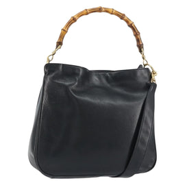 GUCCI Bamboo Shoulder Bag Leather 2way Black Gold 001 3444 1638 Auth 151473