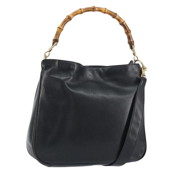 GUCCI Bamboo Shoulder Bag Leather 2way Black Gold 001 3444 1638 Auth 151473