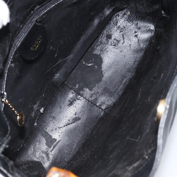 GUCCI Bamboo Shoulder Bag Leather 2way Black Gold 001 3444 1638 Auth 151473