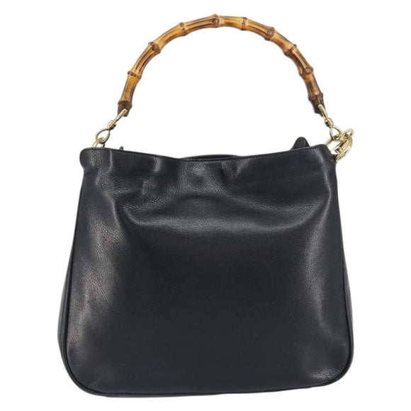 GUCCI Bamboo Shoulder Bag Leather 2way Black Gold 001 3444 1638 Auth 151473
