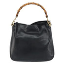 GUCCI Bamboo Shoulder Bag Leather 2way Black Gold 001 3444 1638 Auth 151473-2