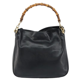 GUCCI Bamboo Shoulder Bag Leather 2way Black Gold 001 3444 1638 Auth 151473 - 0
