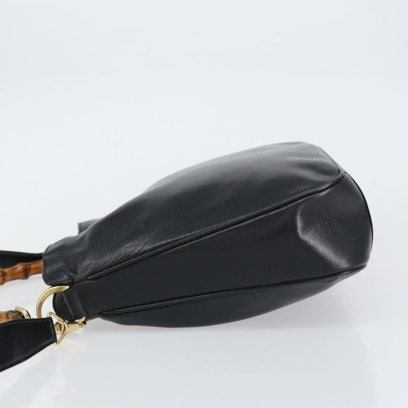 GUCCI Bamboo Shoulder Bag Leather 2way Black Gold 001 3444 1638 Auth 151473