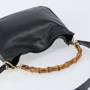 GUCCI Bamboo Shoulder Bag Leather 2way Black Gold 001 3444 1638 Auth 151473-6