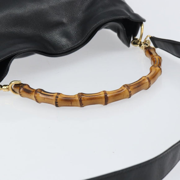 GUCCI Bamboo Shoulder Bag Leather 2way Black Gold 001 3444 1638 Auth 151473