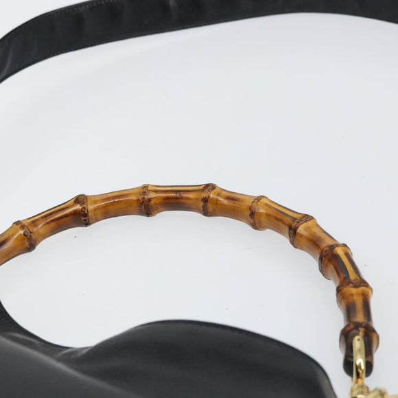 GUCCI Bamboo Shoulder Bag Leather 2way Black Gold 001 3444 1638 Auth 151473