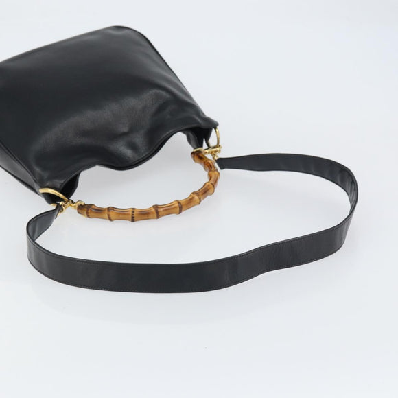 GUCCI Bamboo Shoulder Bag Leather 2way Black Gold 001 3444 1638 Auth 151473
