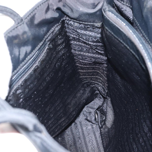 PRADA Hand Bag Nylon Black Silver Auth 151476