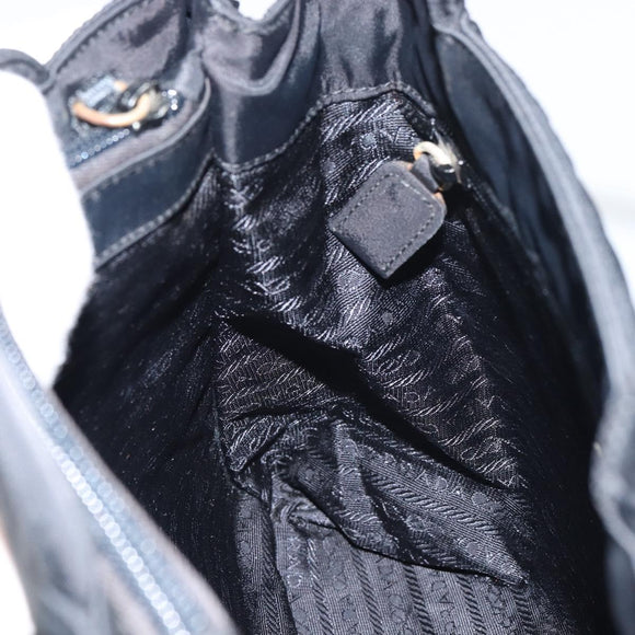 PRADA Hand Bag Nylon Black Silver Auth 151476