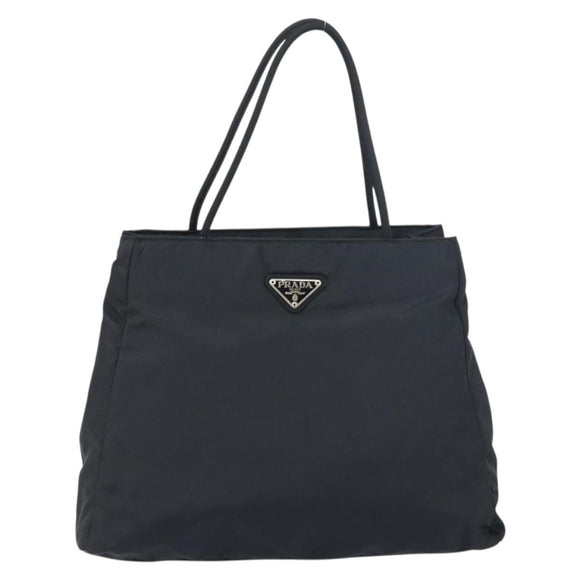 PRADA Hand Bag Nylon Black Silver Auth 151476