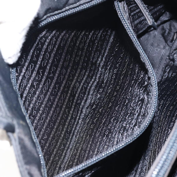 PRADA Hand Bag Nylon Black Silver Auth 151476