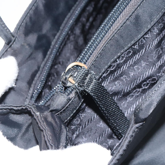 PRADA Hand Bag Nylon Black Silver Auth 151476