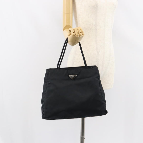 PRADA Hand Bag Nylon Black Silver Auth 151476