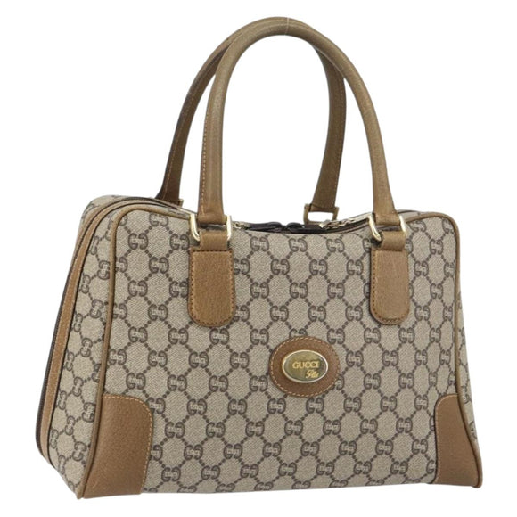 GUCCI GG Plus Supreme Boston Bag PVC Beige Gold Auth 151478