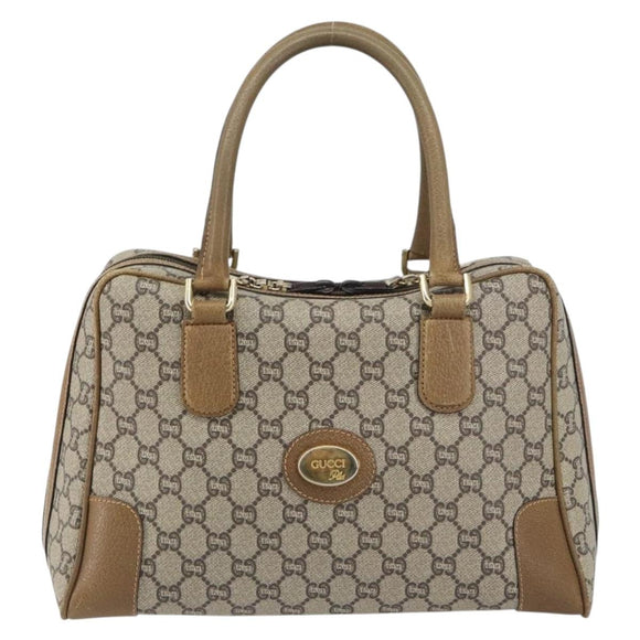 GUCCI GG Plus Supreme Boston Bag PVC Beige Gold Auth 151478