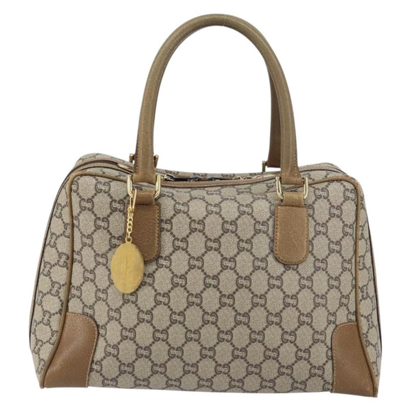 GUCCI GG Plus Supreme Boston Bag PVC Beige Gold Auth 151478