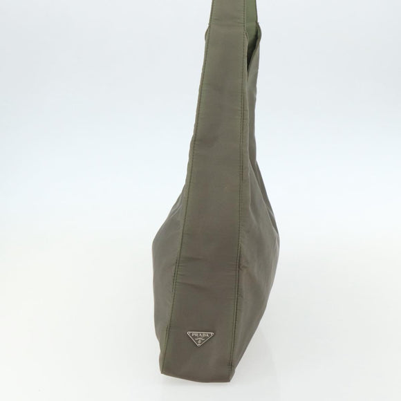 PRADA Shoulder Bag Nylon Khaki Silver Auth 151480