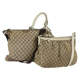 GUCCI GG Canvas Shoulder Bag 3 Set Beige Gold Auth 151485