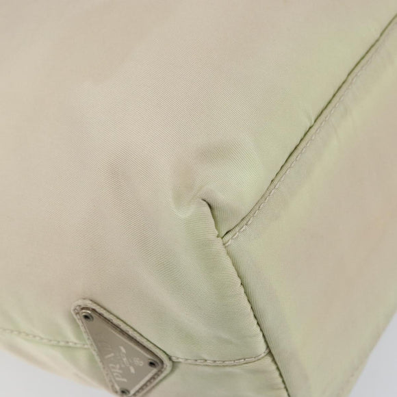 PRADA Hand Bag Nylon Beige Silver Auth 151486