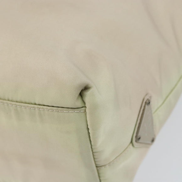 PRADA Hand Bag Nylon Beige Silver Auth 151486