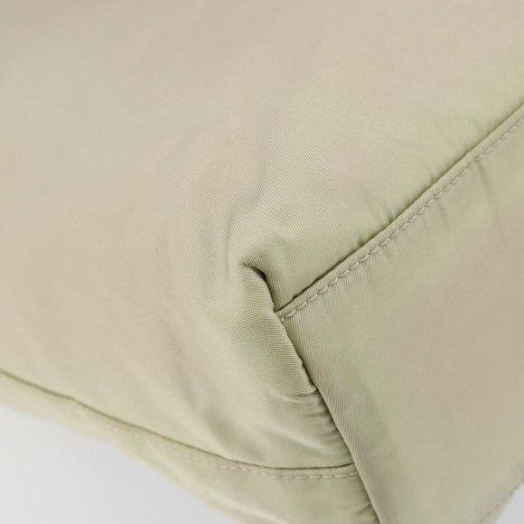 PRADA Hand Bag Nylon Beige Silver Auth 151486