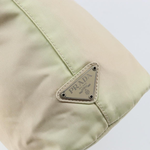PRADA Hand Bag Nylon Beige Silver Auth 151486