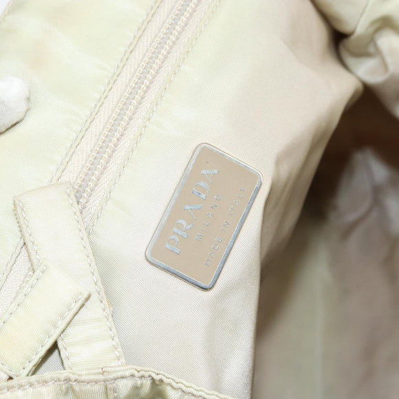 PRADA Hand Bag Nylon Beige Silver Auth 151486