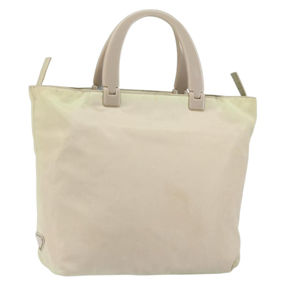 PRADA Hand Bag Nylon Beige Silver Auth 151486