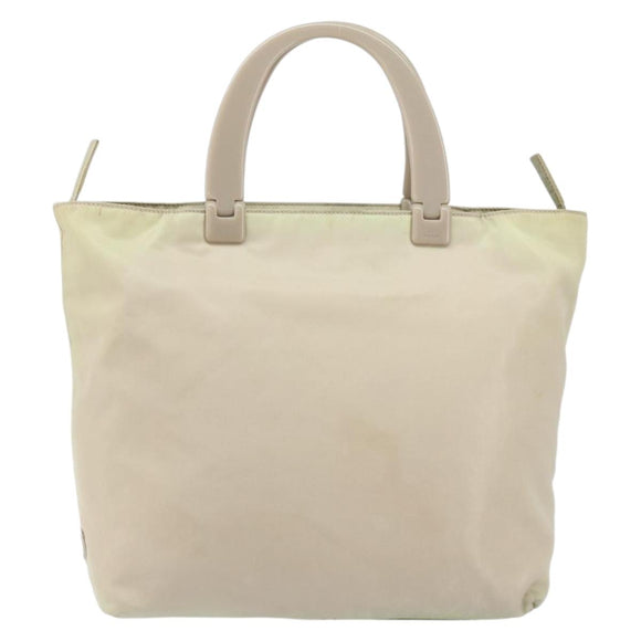PRADA Hand Bag Nylon Beige Silver Auth 151486