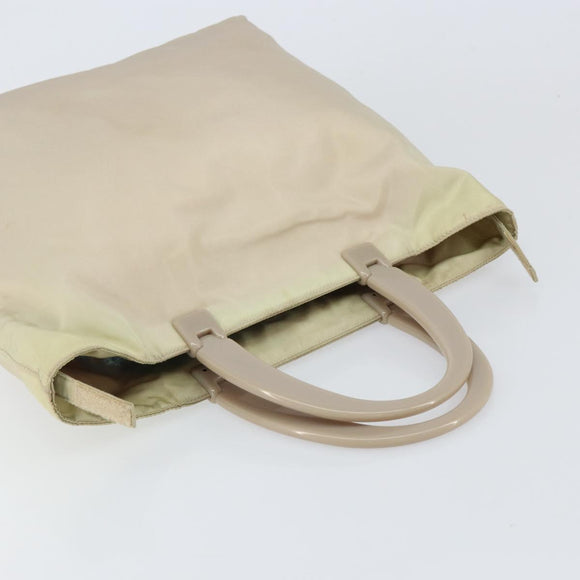 PRADA Hand Bag Nylon Beige Silver Auth 151486