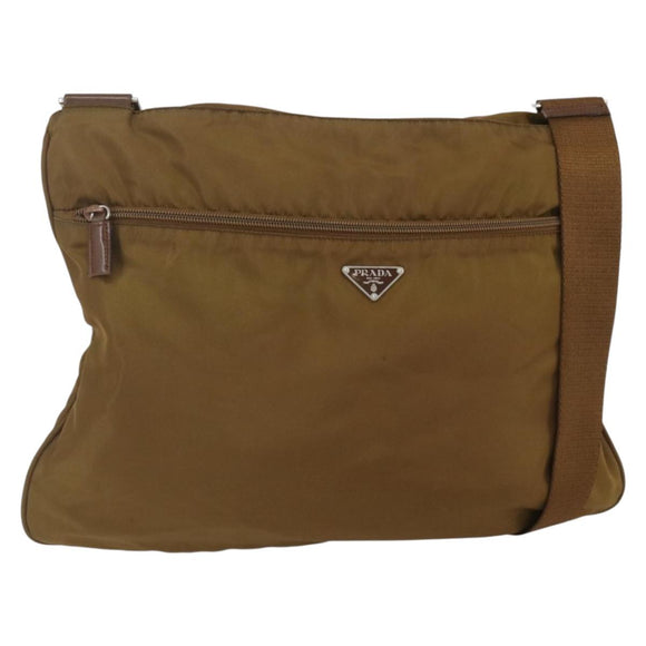PRADA Shoulder Bag Nylon Brown Silver Auth 151496