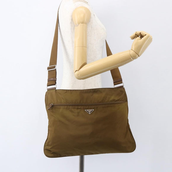 PRADA Shoulder Bag Nylon Brown Silver Auth 151496