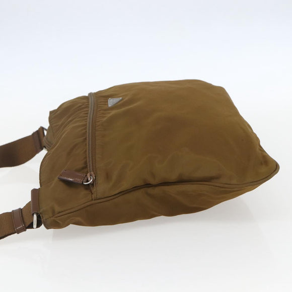 PRADA Shoulder Bag Nylon Brown Silver Auth 151496